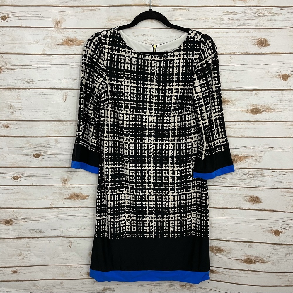Eliza J Black Grid Print Blue Trim Shift Dress